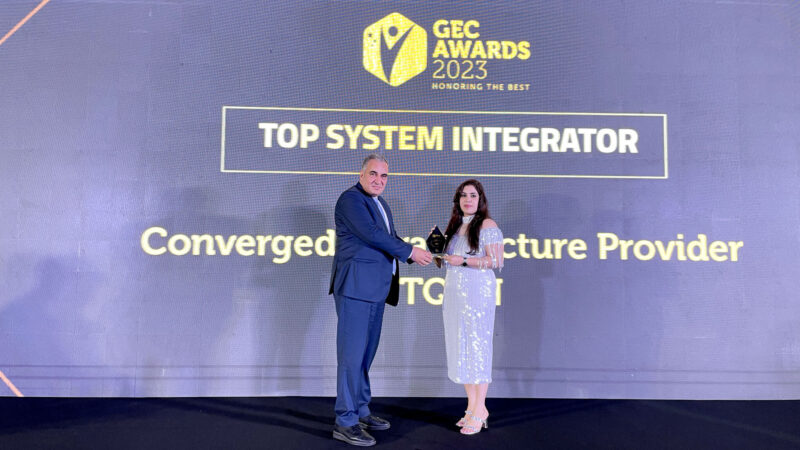 Mr. Feras Al Jabi, General Manager of ITQAN, proudly receiving the Best System Integrator award at the GEC Awards 2023.